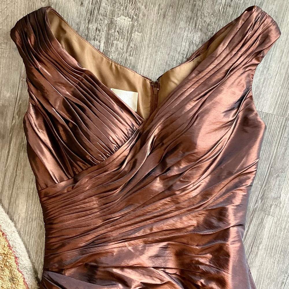 Symphony of Venus Liquid Metallic Copper Ornately Ruched Gathered Bodice Gown - Picture 15 of 17